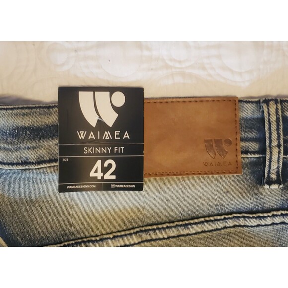 Waimea Mens Moto Jeans Size 42 Skinny Fit Light Blue Denim Wash Distressed Look - Picture 10 of 12